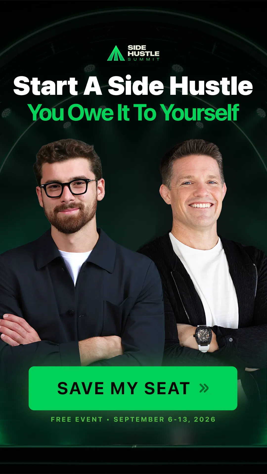 Iman Gadzhi and Russell Brunson, hosts of the free 5-day live online event on building an AI-powered side hustle, September 6-13, 2026